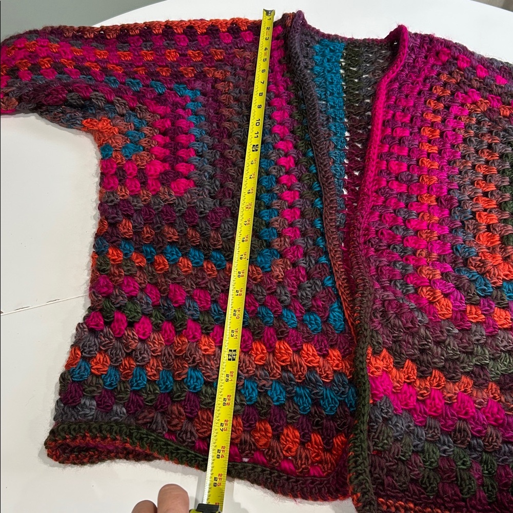 Handmade crochet knit hexagon multicolored cardigan Large - Picture 11 of 12